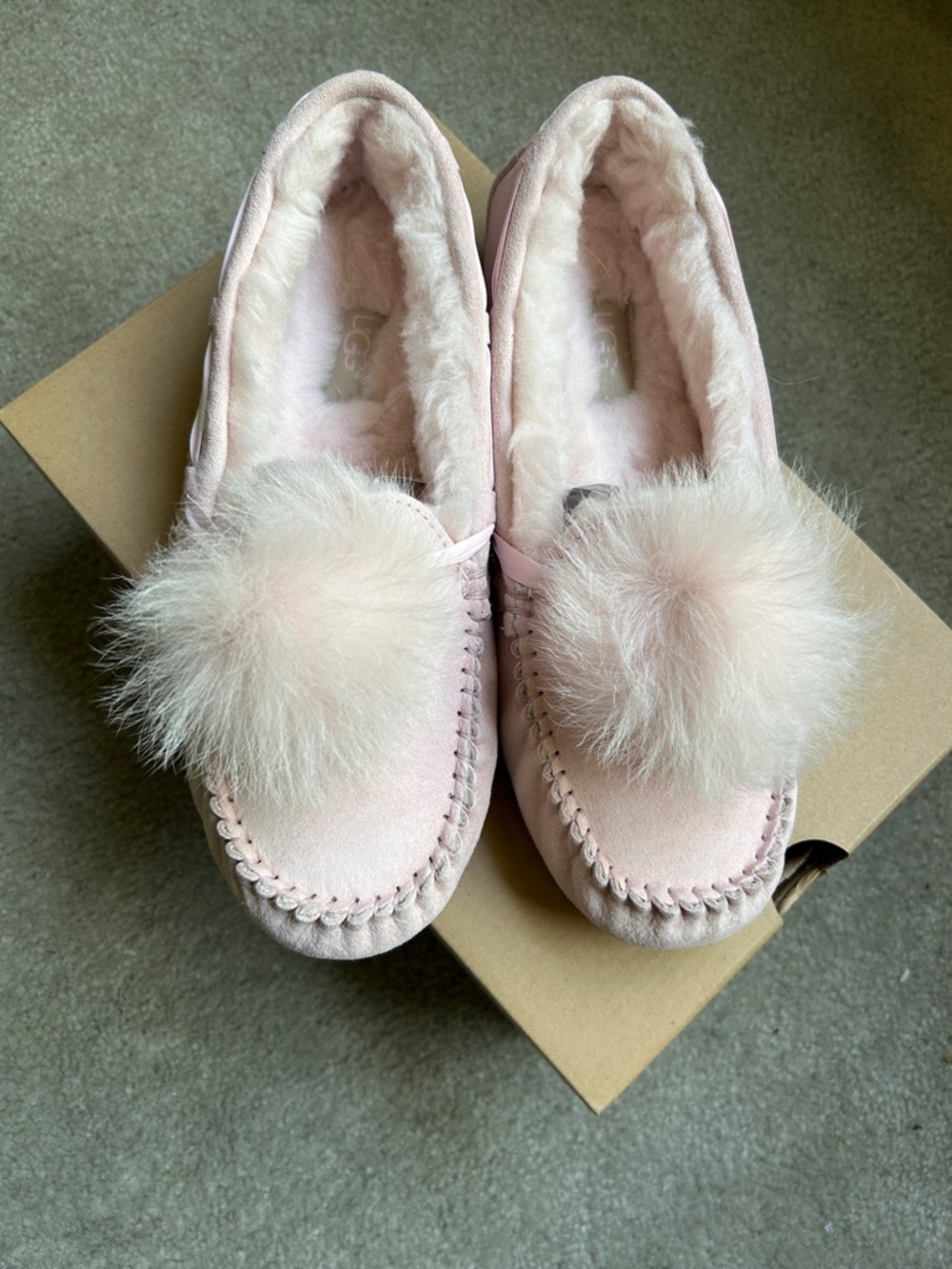 UGG Pink Pom-Pom Cozy Dakota Slippers for Women